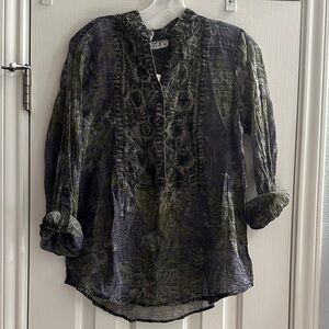 Vintage Goa Henley Blouse Earthy Boho Embroidered M NWT Fairycore Indie